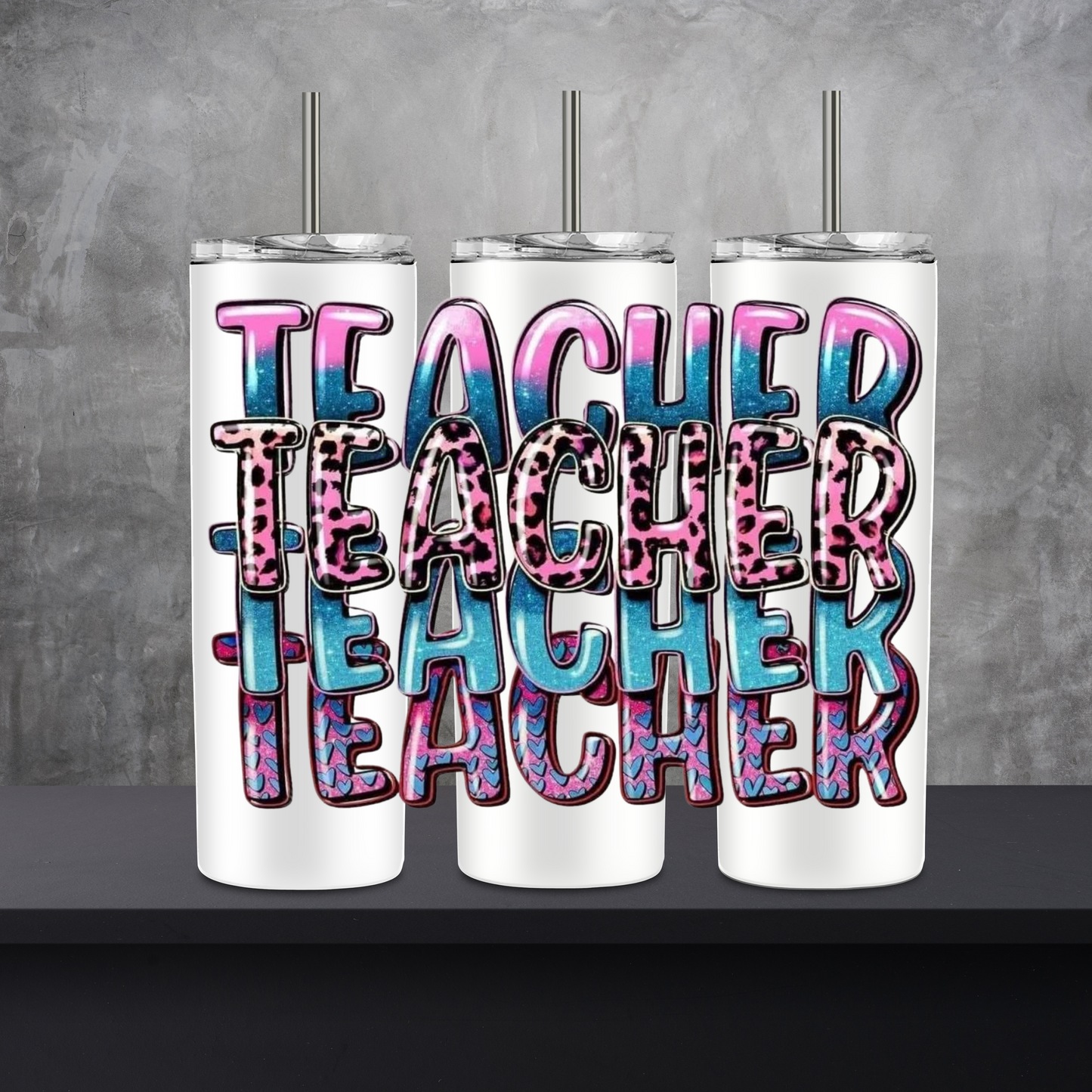 Teach in Color” Stacked Letter Glam Tumbler (sublimation)