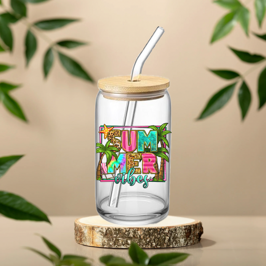 Summer Vibes Glass Cup 16oz