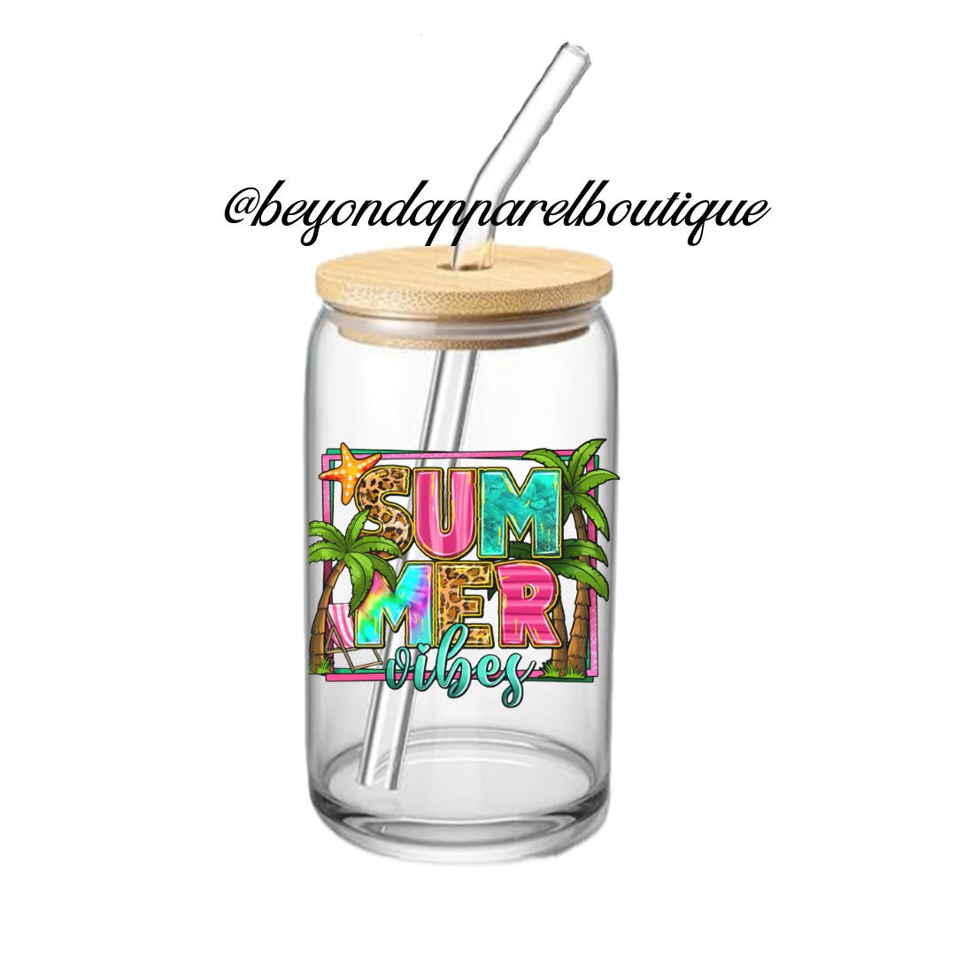 Summer Vibes Glass Cup 16oz