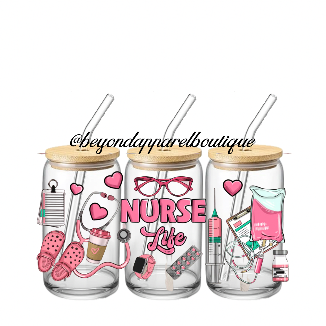 Nurse Life Glass Cup 16oz